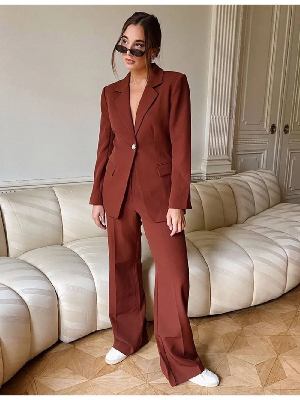 DANIELLE BERNSTEIN Rust Wide-Leg Dress Pants